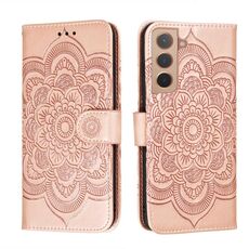Per Samsung Galaxy S22 + 5G Sun Mandala Embossing Case in pelle per telefono con supporto e carte Slot & Portafoglio e cordino (oro rosa)