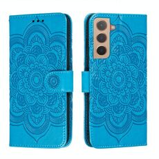 Per Samsung Galaxy S22 + 5G Sun Mandala Embossing Pattern Caso in pelle con supporto e carte Slot & Portafoglio e cordino (blu)