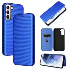 Per Samsung Galaxy S22 + Cassa del telefono a flip orizzontale a flip orizzontale in fibra di carbonio (blu)