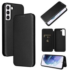 Per Samsung Galaxy S22 + Cassa del telefono orizzontale a flip orizzontale orizzontale in fibra di carbonio (nero)
