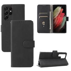 Per Samsung Galaxy S22 Ultra 5G Skin Self Magnetic Fibbia in vitello Texture PU Caso del telefono PU (nero)