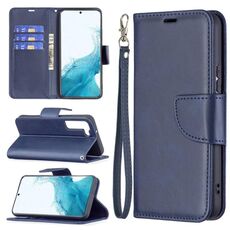 Per Samsung Galaxy S22 5G Retro Lambskin Texture Colore puro Colore orizzontale Cassa del telefono in pelle flip con supporto e carte Slot & Portafoglio e cordino (blu)