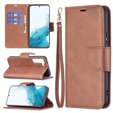 Per Samsung Galaxy S22 5G Retro Lampskin Texture Colore puro Colore orizzontale Cassa del telefono in pelle con supporto e carte Slot & Portafoglio e cordino (Brown)
