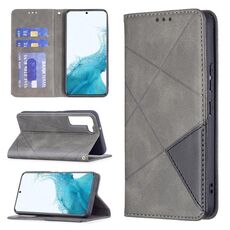 Per Samsung Galaxy S22 5G Prismatico Invisible Magnetic Horizontal Blip Phone Custodia in pelle con supporto e carte e cornice fotografica (grigio)