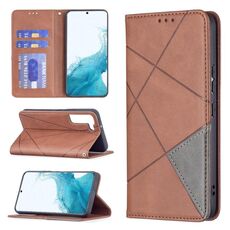 Per Samsung Galaxy S22 5G Prismatic Invisible Magnetic Horizontal flip Phone Custodia in pelle con supporto e carte e cornice fotografica (marrone)