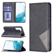 Per Samsung Galaxy S22 5G Prismatico Invisibile Invisibile Custodia a flip orizzontale in pelle orizzontale con titolare e slot per schede e cornice fotografica (nero)