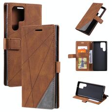 Per Samsung Galaxy S22 Ultra 5G Skin Feel Splicing Horizontal flip custodia in pelle flip (marrone)