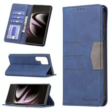 Per Samsung Galaxy S22 Ultra 5G custodia a giunzione magnetica in pelle con giunzione (blu)