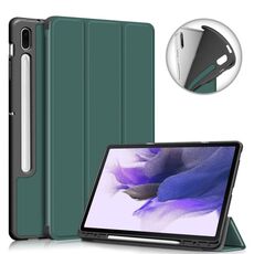 Per Samsung Galaxy Tab S7 FE 12.4 Custodia in pelle orizzontale orizzontale TPU a colori solido con supporto a 3 volte e scarico / funzione sveglia (verde scuro)