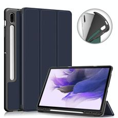 Per Samsung Galaxy Tab S7 FE 12.4 Custodia in pelle orizzontale orizzontale in TPU a colori solido con supporto a 3 volte e funzione Sleep / Wake-up (blu scuro)