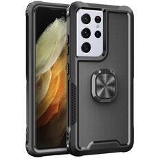 Per Samsung Galaxy S21 Ultra 5G 3 in 1 PC + Cassa del telefono TPU con supporto ad anello (nero)