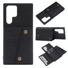 Per Samsung Galaxy S22 Ultra 5G Doppio fibbia PU + TPU Cassa del telefono magnetico (nero)