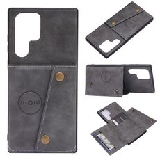 Per Samsung Galaxy S22 Ultra 5G Doppio fibbia PU + TPU Cassa del telefono magnetica (grigio)