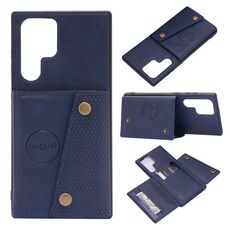Per Samsung Galaxy S22 Ultra 5G Doppio fibbia PU + TPU Cassa del telefono magnetica (blu)