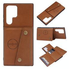 Per Samsung Galaxy S22 Ultra 5G Doppio fibbia PU + TPU Cassa del telefono magnetico (Brown)