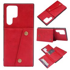 Per Samsung Galaxy S22 Ultra 5G Doppio fibbia PU + TPU Cassa del telefono magnetico (rosso)