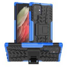 Per Samsung Galaxy S22 Ultra 5G Trama di pneumatici TPU + Cassa del telefono PC con supporto (blu)