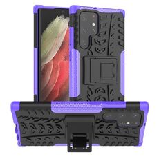 Per Samsung Galaxy S22 Ultra 5G Trama di pneumatici TPU + Cassa del telefono PC con supporto (viola)