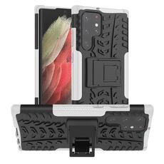 Per Samsung Galaxy S22 Ultra 5G Tire Texture TPU + Cassa del telefono PC con supporto (bianco)
