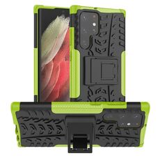 Per Samsung Galaxy S22 Ultra 5G Trama pneumatico TPU + Cassa del telefono PC con supporto (verde)