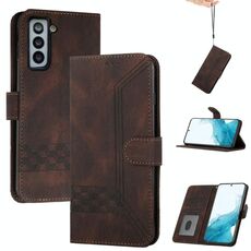 Per Samsung Galaxy S22 + 5G cubic skin sento cassa del telefono in pelle flip (caffè scuro)