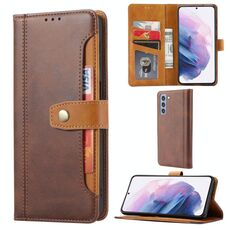 Per Samsung Galaxy S22 + 5G Cassa del telefono in pelle a doppia piega (marrone)