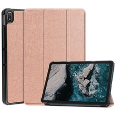 Per Nokia T20 Tre-Pieghevole Titolare custer Struttura in pelle Tablet Case (oro rosa)