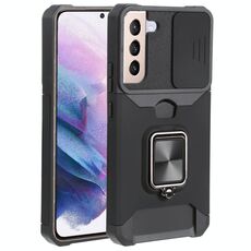 Per Samsung Galaxy S22 + 5G Coperchio fotografica scorrevole Design PC + TPU Cassa del telefono antiurto con porta anello e slot per schede (nero)