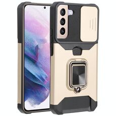 Per Samsung Galaxy S22 + 5G Coperchio fotografica scorrevole Design PC + TPU Cassa del telefono antiurto con porta anello e slot per schede (oro)