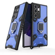 Per Samsung Galaxy S22 Ultra 5G Space PC + custodia protettiva per porta ad anello TPU (blu)