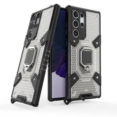 Per Samsung Galaxy S22 Ultra 5G Space PC + custodia protettiva del supporto per anello in TPU (grigio)