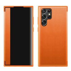 Per Samsung Galaxy S22 Ultra 5G finestra Visualizza custodia in cuoio (arancione)