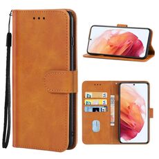 Cassa del telefono in pelle per Samsung Galaxy S22 5G (Brown)
