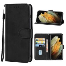 Cassa del telefono in pelle per Samsung Galaxy S22 Ultra 5G (nero)