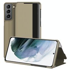 Per samsung galaxy s22 + 5g finestra vista finestra in pelle custodia (oro)