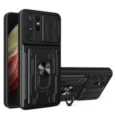Per Samsung Galaxy S21 Custodia per fotocamera Ultra 5G con slot e supporto per carte (nero)