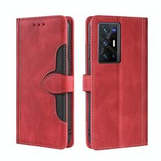 Per vivo x70 pro + pelle sensazione di cappello di paglia con fibbia magnetica cassa del telefono in pelle (rosso)