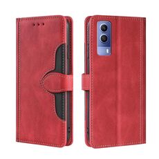 Per Vivo Y53S 5G / IQOO Z5X / T1X Skin Feel Steel Cappello da paglia Casetta magnetica Cassa del telefono in pelle (rosso)