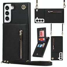 Per Samsung Galaxy S22 + 5G Custodia per carta con cerniera quadrata con cerniera con cerniera (nero)