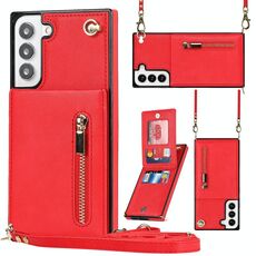 Per Samsung Galaxy S22 + 5G Cassa del telefono della carta della cerniera della cerniera del corpo del corpo (rosso)