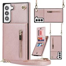 Per Samsung Galaxy S22 + 5G Body Square Body Square Card Holder Bag Bag Case Telefono (oro rosa)