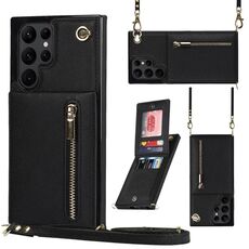 Per Samsung Galaxy S22 Ultra 5G Cross-Body Square Zipper Card Holder Bag Custodia per telefono (nero)