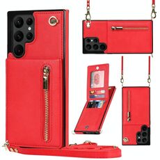 Per Samsung Galaxy S22 Ultra 5G Cross-Body Square Zipper Card Holder Bag Custodia per telefono (rosso)