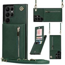 Per Samsung Galaxy S22 Ultra 5G Cross-Body Square Zipper Card Holder Bag Case Telefono (verde)