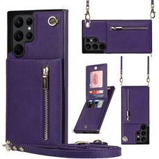 Per Samsung Galaxy S22 Ultra 5G Cross-Body Square Zipper Card Holder Bag Custodia per telefono (viola)