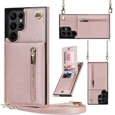 Per Samsung Galaxy S22 Ultra 5G Cross-Body Square Zipper Holder Holder Bag Custodia per telefono (oro rosa)