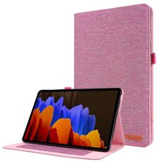 Per Samsung Galaxy Tab S8 Ultra orizzontale flip in tessuto in tessuto in pelle con tavoletta con slot e supporto per carte (rosa rossa)