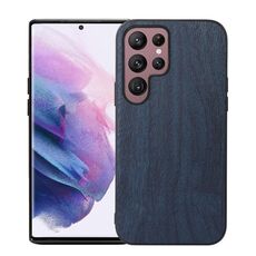 Per Samsung Galaxy S22 Ultra 5G Texture in legno Telefono PU (blu)