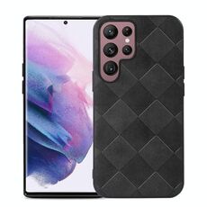 Per Samsung Galaxy S22 Ultra 5G Weave PLAid PU Custodia per telefono PU (nero)
