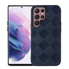 Per Samsung Galaxy S22 Ultra 5G Weave PLAid PU custodia per telefono PU (blu)